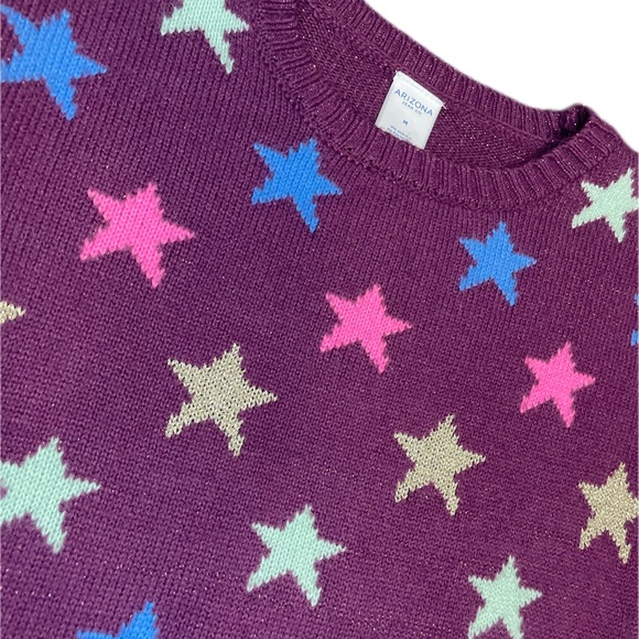 GIRLS SIZE M PURPLE KNIT MULTICOLORED STAR ARIZONA JEAN CO PULLOVER SWEATER - Picture 3 of 4